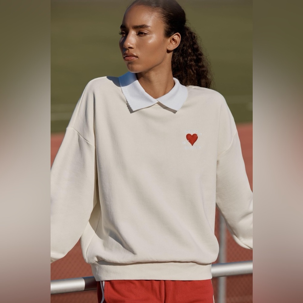 NWT Size S (P2P 23") - The Upside Pascal Collared Crew sweatshirt in Ivory /Red